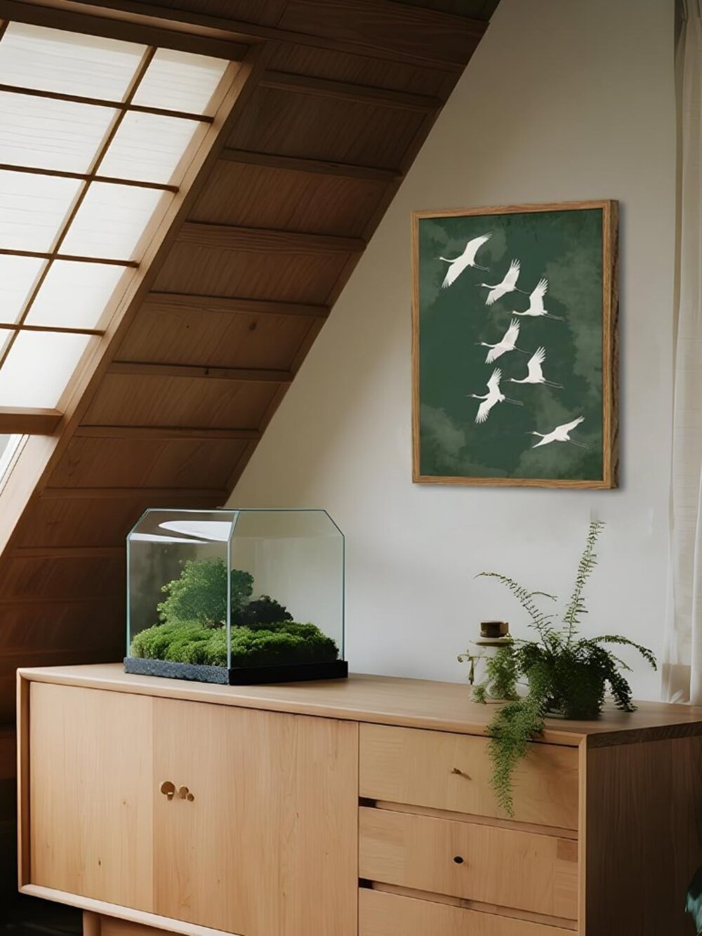 Framed Japanese Flying Cranes Wall Art, Vintage Bird Pictures Wall Decor Paintin - Picture 9 of 9